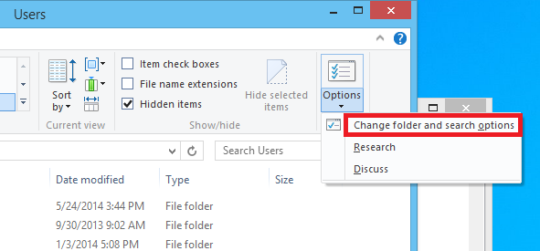 Change folders and search options