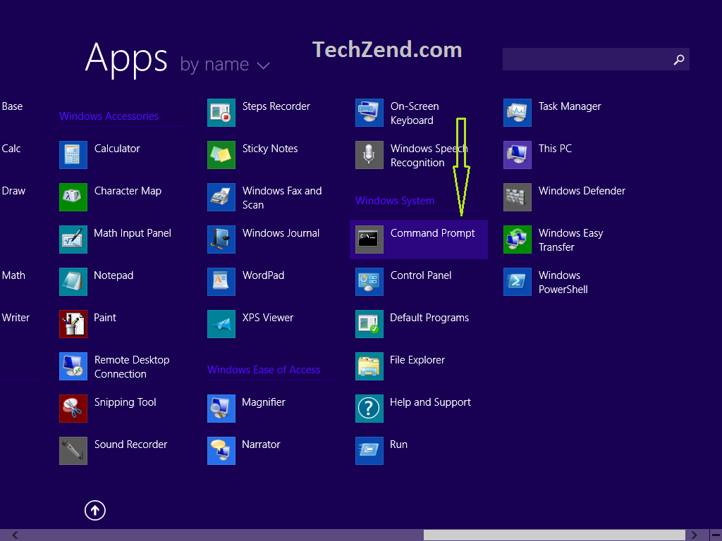 Command Prompt in Apps Section 0