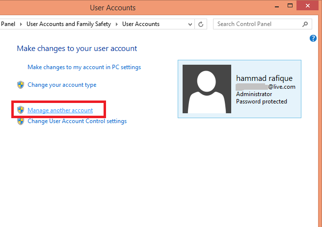 Manage another account [Windows 8.1]