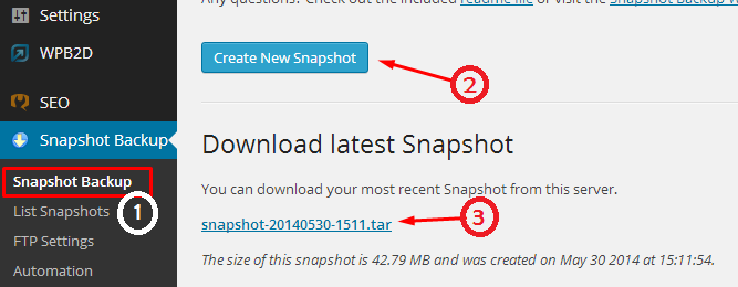 WordPress free Snapshot Backup Plugin